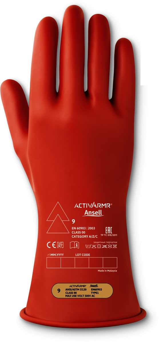 Ansell Size 7 Red ActivArmr® Latex Rubber Class 00 Linesmen Gloves