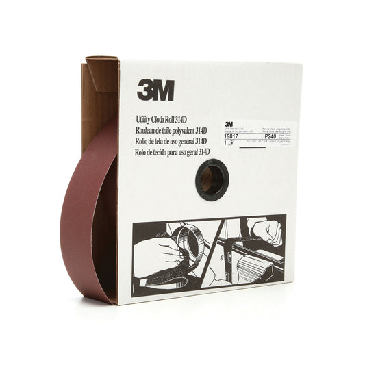 3M™ 051115-19817 314D Utility Close Coated Abrasive Roll, 2" x 50 yd Roll, P240/Very Fine, Aluminum Oxide Abrasive, J-Weight Cloth Backing