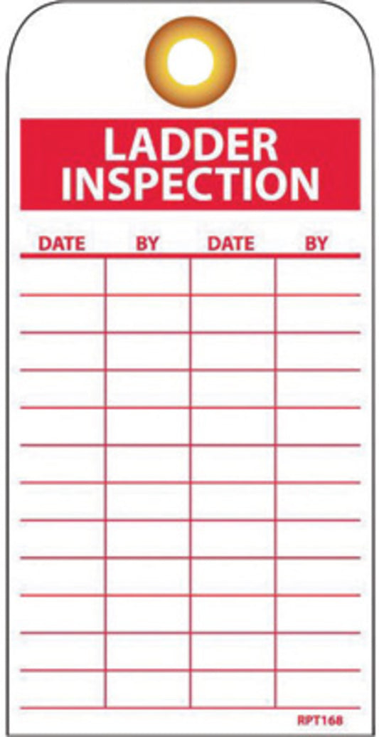 AccuformNMC™ 6" X 3" Red/White Unrippable Vinyl (25 Per Pack) "LADDER INSPECTION DATE___ BY ___ DATE ___ BY ___"