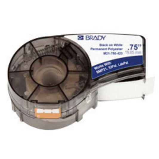 Brady® 3/4" X 21' Black/White BMP®21 WorkHorse® Halogen-free Polyester Label (21 ft Per Cartridge)