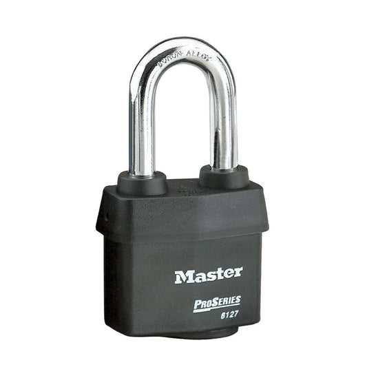 Master Lock® Black Laminated Steel Weather Resistant Security Padlock Boron Alloy Shackle