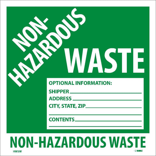 AccuformNMC™ 6" X 6" Green/White Pressure Sensitive/Adhesive Backed Vinyl (25 Per Pack) "NON-HAZARDOUS WASTE OPTIONAL INFORMATION"