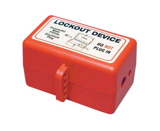 Brady® Red Polystyrene Lockout Device "LOCKOUT DEVICE DO NOT PLUG IN"