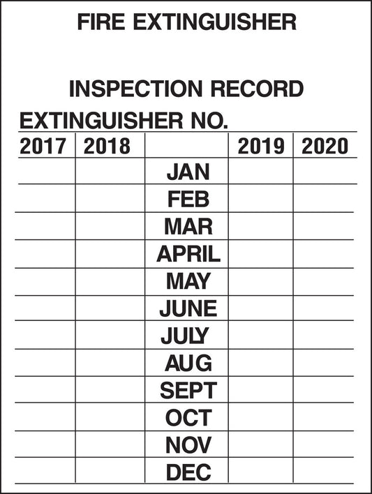 Brady® 3" X 2.25" Black/Silver Aluminum Tag (10 Per Pack) "FIRE EXTINGUISHER INSPECTION RECORD. EXTINGUISHER NO. '19 '20 '21 '22.JAN. FEB. MAR. APRIL MAY JUNE JULY AUG. SEPT. OCT. NOV. DEC."