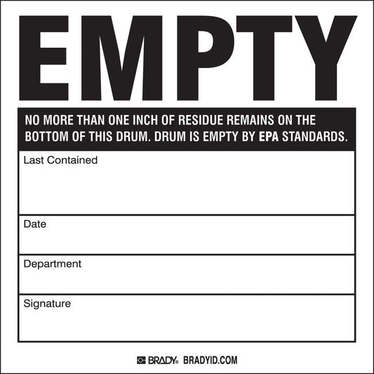 Brady® 6" X 6" Black/White Permanent Acrylic Paper Label (100 Per Pack) "EMPTY"