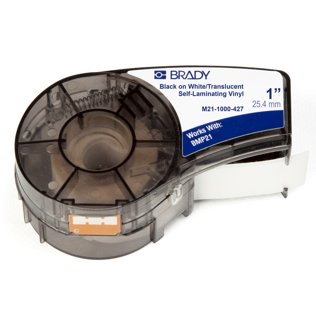 Brady® 1" X 14' Black/White/Clear BMP®21 Flame-Retardant/Self-Laminating Vinyl Label (14 ft Per Cartridge)