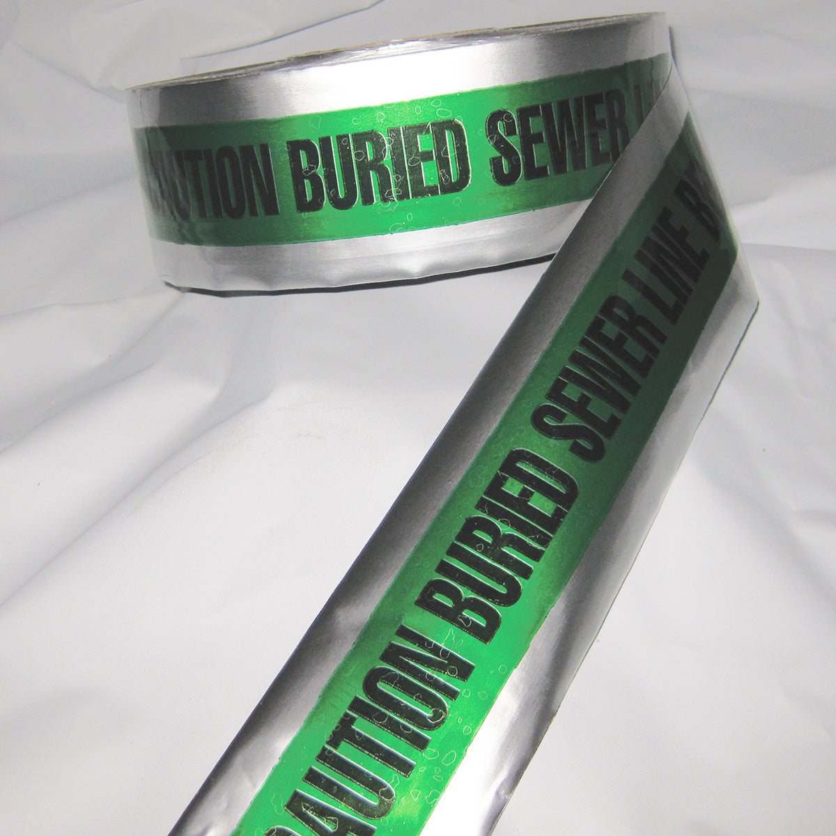 Harris Industries 3" X 1000' Green 4.5 mil Aluminum Foil Barricade Tape "CAUTION BURIED SEWER LINE BELOW"