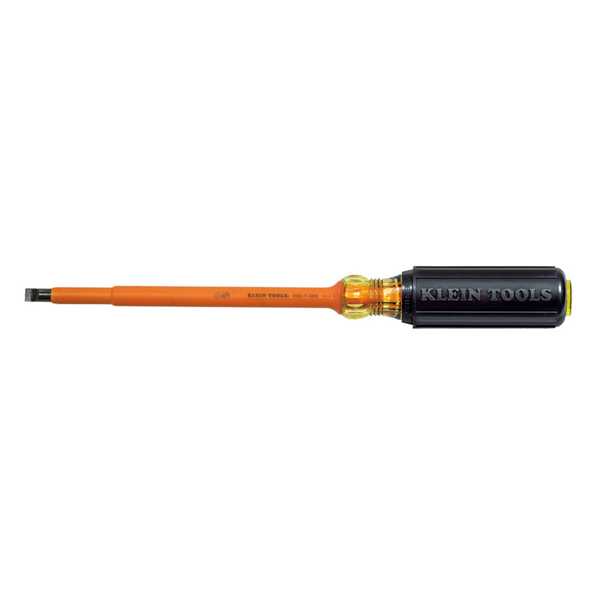 Klein Tools 12 3/8" Silver/Yellow/Black Induction Hardened Steel Screwdriver With High-Dielectric Plastic Handle