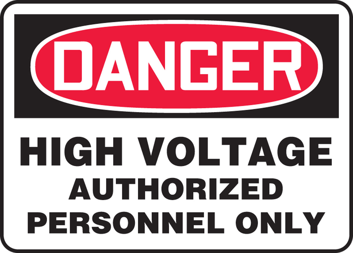 Accuform® 14" X 20" Red, Black And White Adhesive Dura-Vinyl™ Safety Signs "DANGER HIGH VOLTAGE AUTHORIZED PERSONNEL ONLY"