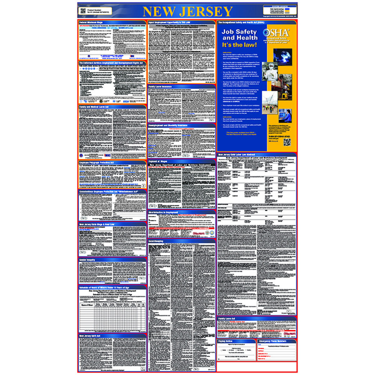 NMC™ 39" X 27" Multi 0.004" Laminated Paper Labor Laws Poster "NEW JERSEY"