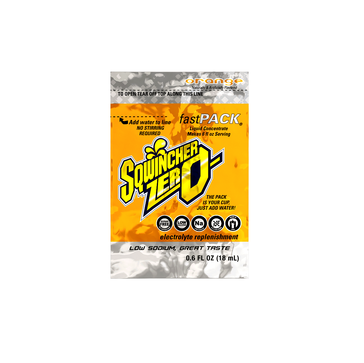 Sqwincher® .6 Ounce Orange Flavor Fast Pack® ZERO Packet Sugar Free/Low Calorie Electrolyte Drink