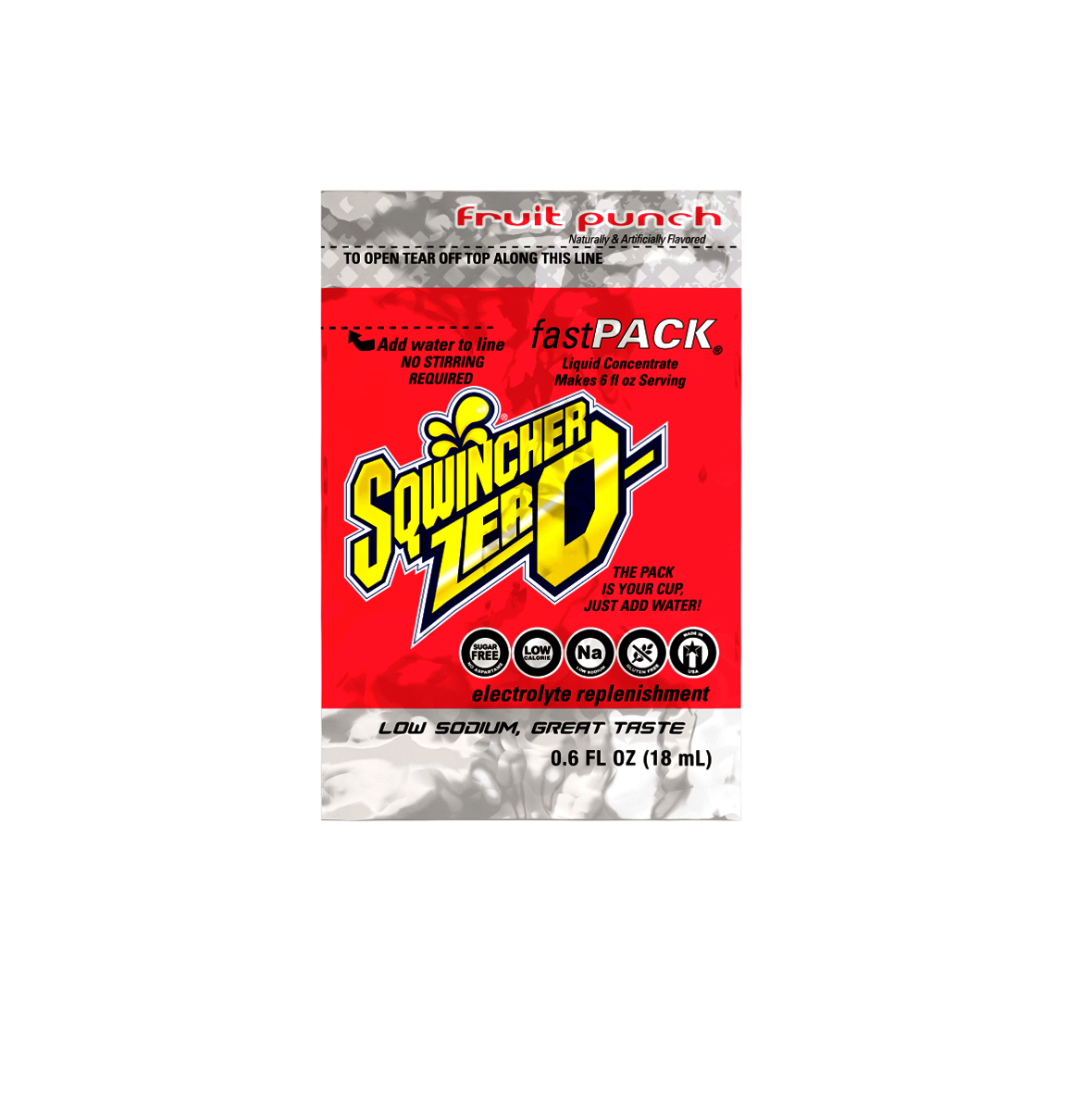 Sqwincher® .6 Ounce Fruit Punch Flavor Fast Pack® ZERO Packet Sugar Free/Low Calorie Electrolyte Drink