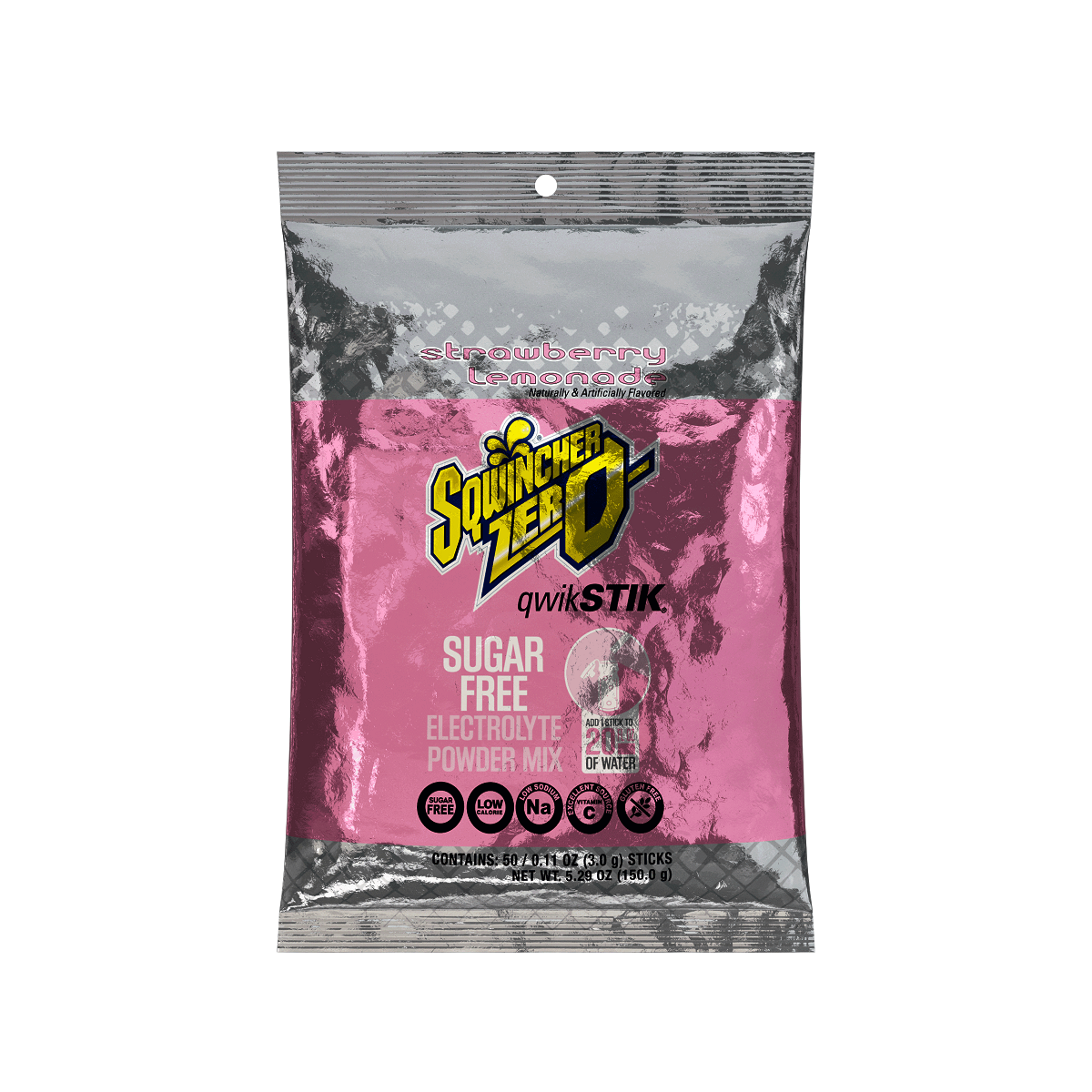 Sqwincher® .11 Ounce Strawberry Lemonade Flavor Qwik Stik® ZERO Packet Sugar Free/Low Calorie Electrolyte Drink