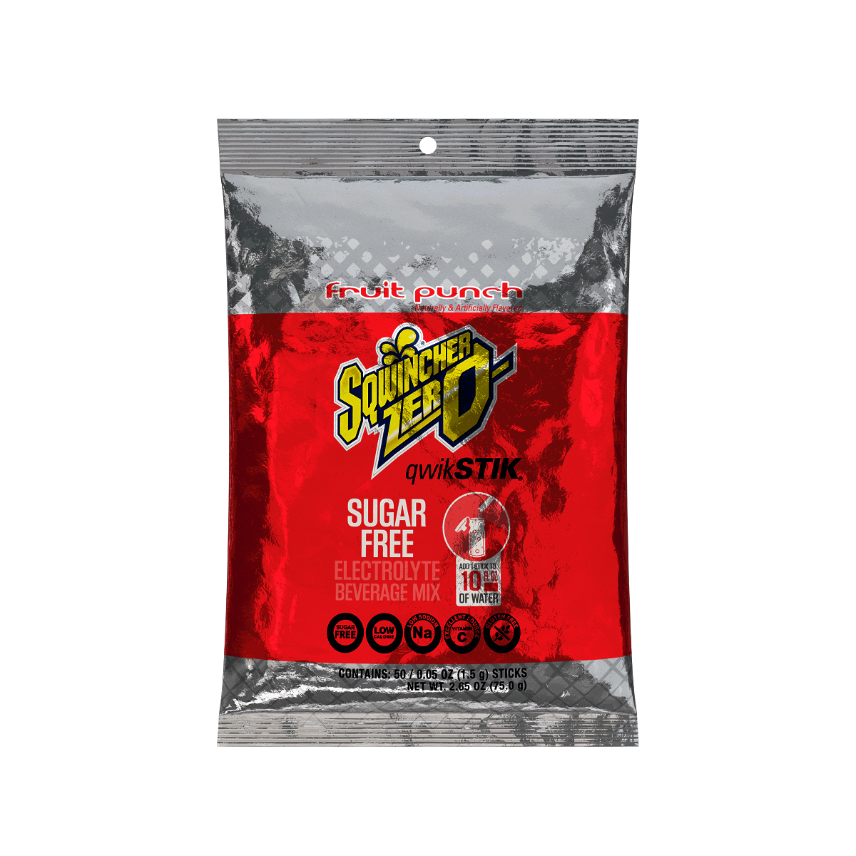 Sqwincher® .06 Ounce Fruit Punch Flavor Qwik Stik® ZERO Packet Sugar Free/Low Calorie Electrolyte Drink (500 Per Case)