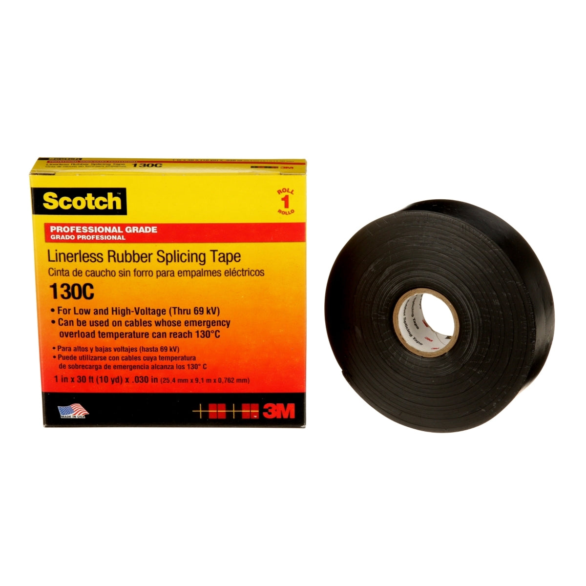 3M™ 1" X 30' Black Scotch® 130C 30 mil Rubber Splicing Tape