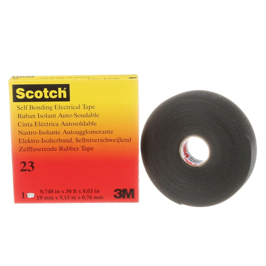 3M™ 0.75" X 30' Black Scotch® 23 30 mil Rubber Splicing Tape