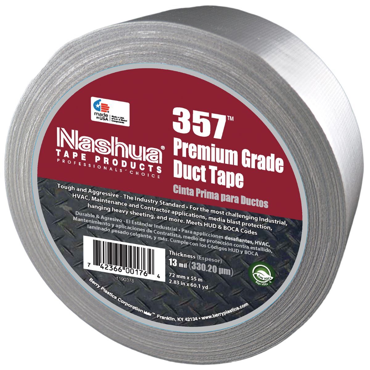 Nashua® 72 mm X 55 m Silver Sereis 358 13 mil Polyethylene Coated Cloth Premium Grade Duct Tape