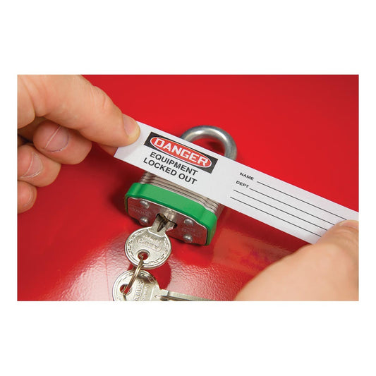 AccuformNMC™ 7/8" X 9" Black/Red/White Vinyl Padlock Label "DANGER EQUIPMENT LOCKED OUT"