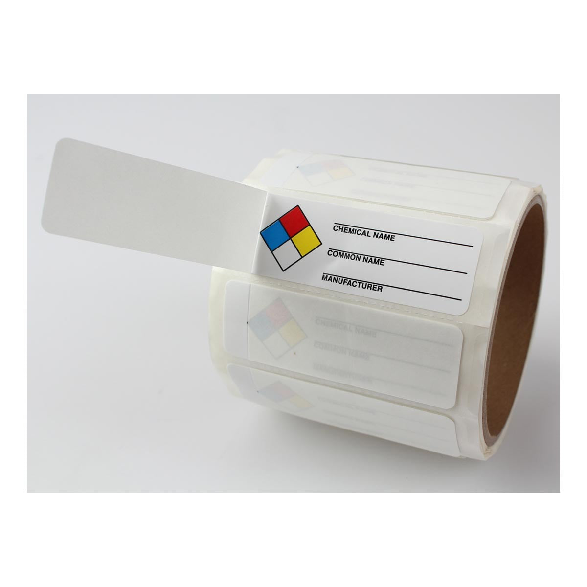 AccuformNMC™ 1" X 3" Red/Black/Yellow/Blue/White Vinyl NFPA Label "CHEMICAL NAME___COMMON NAME___MANUFACTURER___(With Graphic)"