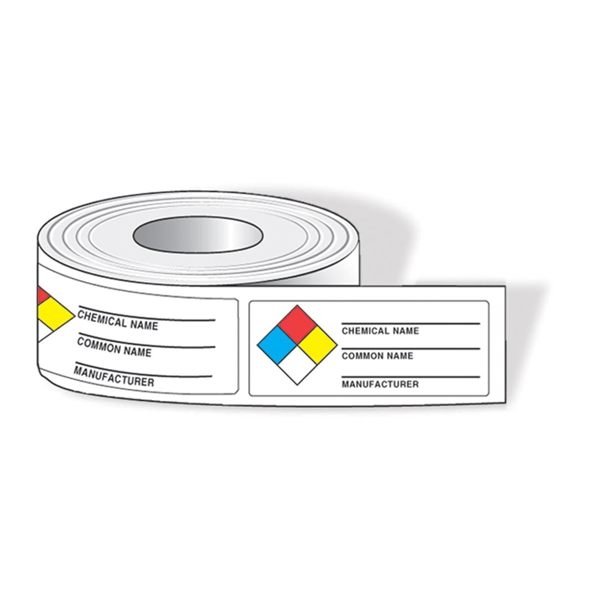 AccuformNMC™ 1 1/2" X 3 7/8" Red/Black/Yellow/Blue/White Poly NFPA Label "CHEMICAL NAME___ COMMON NAME___ MANUFACTURER___"