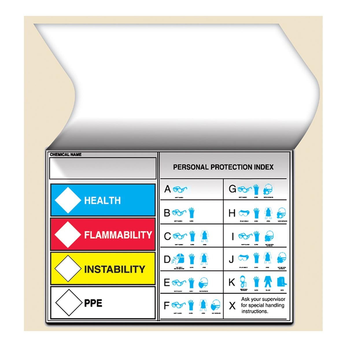 AccuformNMC™ 3 1/2" X 5" Red/Black/Yellow/Blue/White Vinyl HMCIS Label "HEALTH/FLAMMABILITY/INSTABILITY/PPE/REQUIRED PERSONAL PROTECTIVE INDEX"