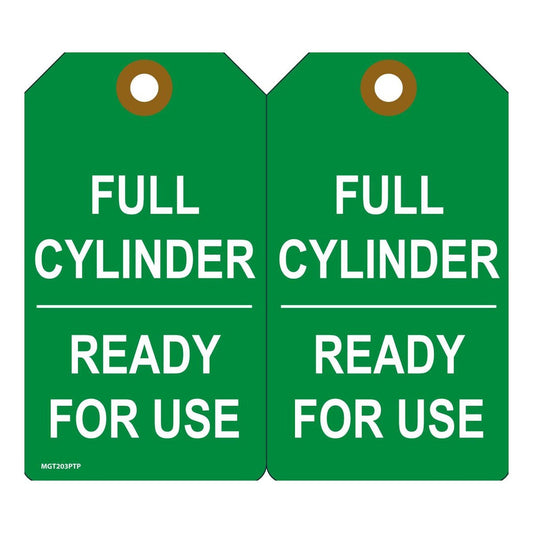 AccuformNMC™ 5 3/4" X 3 1/4" Green/White RP-Plastic Cylinder Status Tag "FULL CYLINDER READY FOR USE"