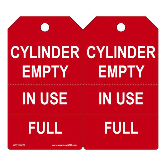 AccuformNMC™ 5 3/4" X 3 1/4" Red/White PF-Cardstock Cylinder Status Tag "CYLINDER EMPTY/ IN USE/FULL"