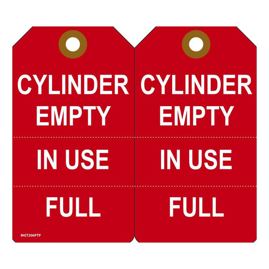 AccuformNMC™ 5 3/4" X 3 1/4" Red/White RP-Plastic Cylinder Status Tag "CYLINDER EMPTY/ IN USE/FULL"