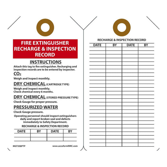 AccuformNMC™ 5 3/4" X 3 1/4" Black/Red/White RP-Plastic Fire Inspection Tag "FIRE EXTINGUISHER RECHARGE AND INSPECTION RECORD"