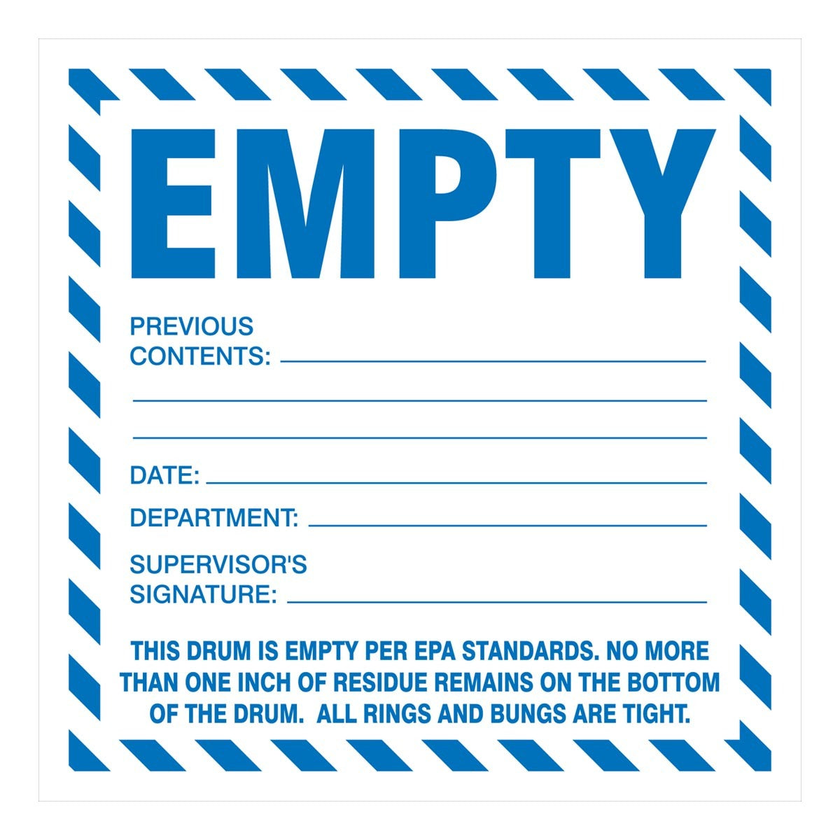 AccuformNMC™ 6" X 6" Blue/White Poly Hazardous Waste Label "EMPTY PREVIOUS CONTENTS..."