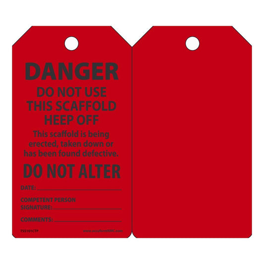 AccuformNMC™ 5 3/4" X 3 1/4" Black/Red PF-Cardstock Scaffold Status Tag "DANGER DO NOT USE THIS SCAFFOLD KEEP OFF THIS SCAFFOLD IS BEING ERECTED, TAKEN DOWN OR HAS BEEN FOUND DEFECTIVE DO NOT ALTER DATE:___COMPETENT PERSON SIGNATURE:___COMMENTS___"