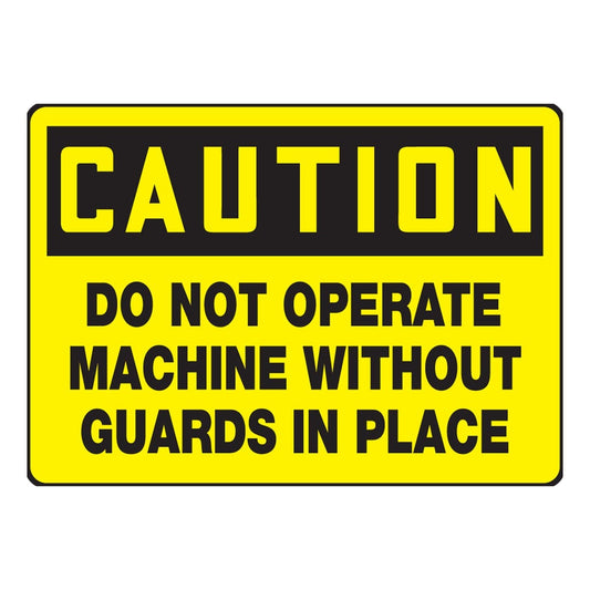 Accuform Signs® 10" X 14" Black/Yellow Aluminum Safety Sign "CAUTION DO NOT OPERATE MACHINE WITHOUT GUARDS IN PLACE"