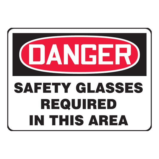 Accuform Signs® 10" X 14" Black/Red/White Aluminum Safety Sign "DANGER SAFETY GLASSES REQUIRED IN THIS AREA"