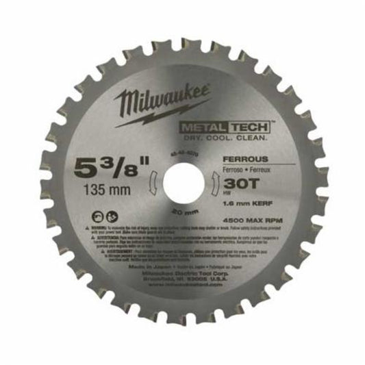 Milwaukee 48-40-4070 Circular Saw Blade, 5-3/8 in Dia x 0.05 in THK, 20 mm Arbor, Alloy Steel Blade, 30 Teeth