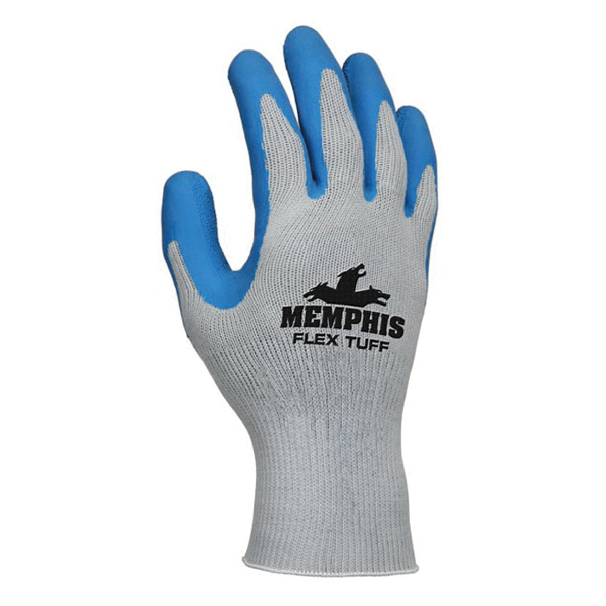 Memphis FT300 FlexTuff® 10 Gauge Gray Cotton/Polyester Glove w/Blue Latex Palm and Fingertips, (12/PK) (Per Each)