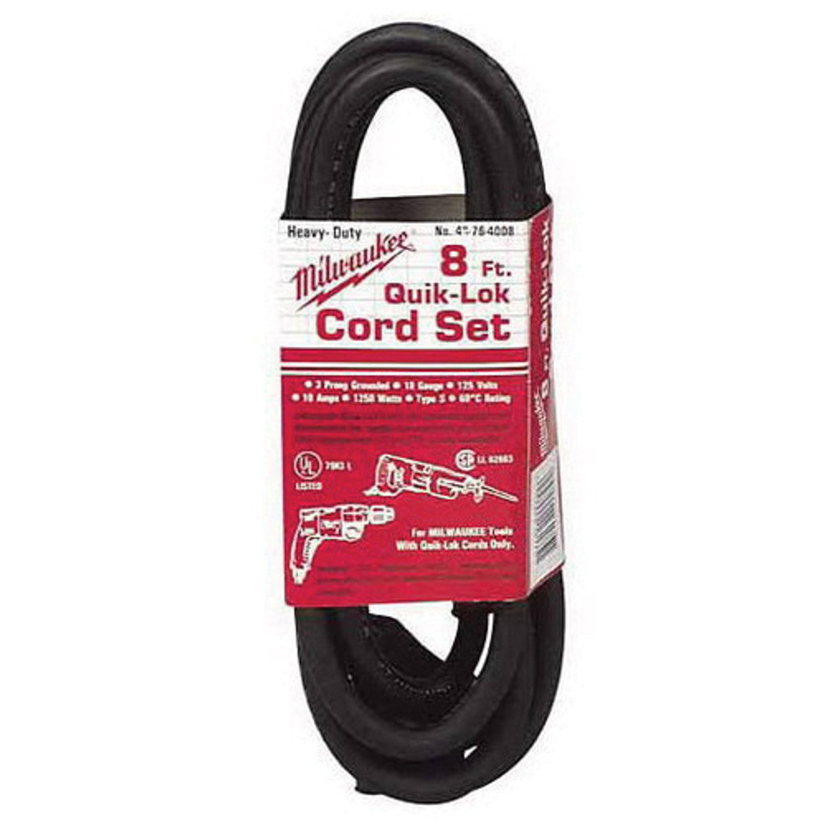 Milwaukee 48-76-4008  8 ft., 3-Wire Quik-Lok Grounded Lock Cord