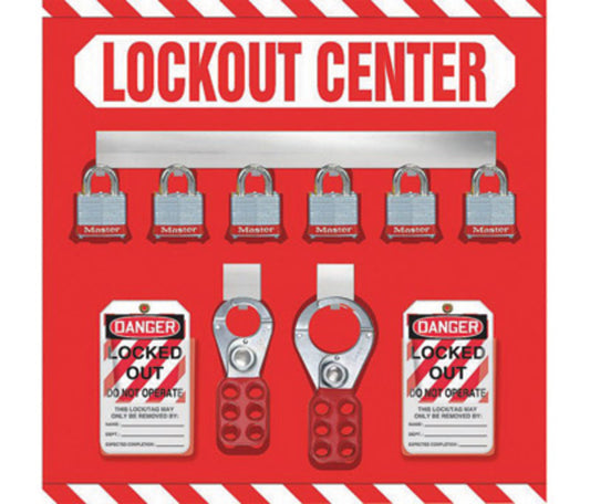 Accuform Signs® Red/White Aluminum StopOut® Lockout Center Store Board Kit "LOCKOUT CENTER"