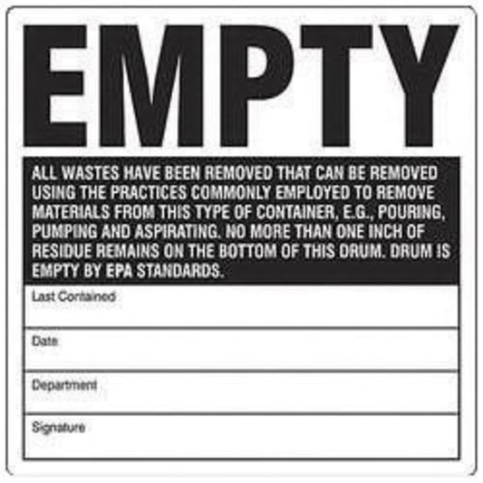 Brady® 6" X 6" Black/White Permanent Acrylic Vinyl Label (100 Per Pack) "EMPTY"