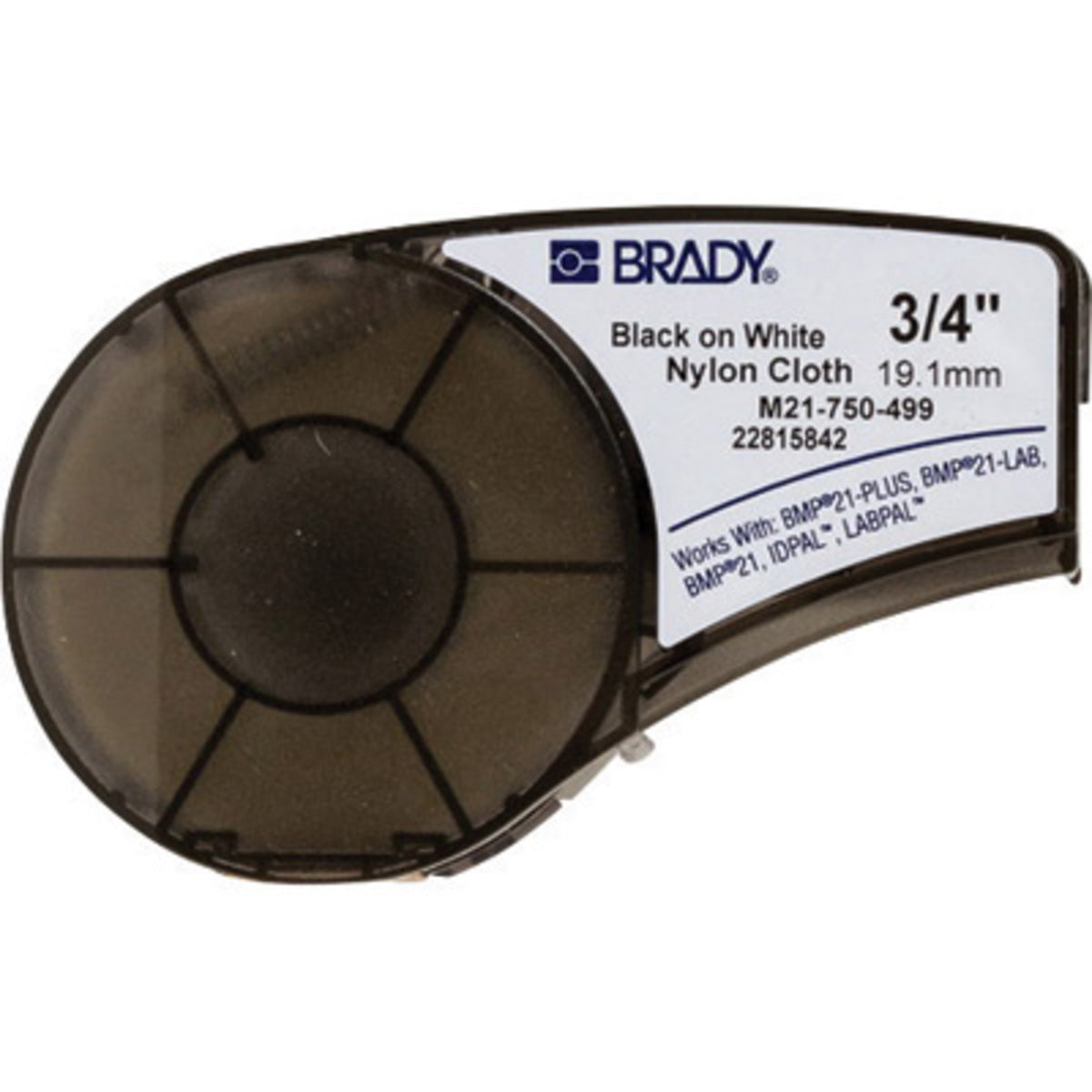 Brady® 3/4" X 16' Black/White BMP®21 Autoclavable/Cryogenic Storage/Halogen-Free Nylon Label Cartridge (16 ft Per Cartridge)