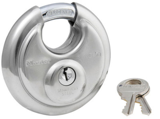 Master Lock® Silver Stainless Steel Shrouded Round Padlock With 3/8" X 5/8" X 3/4" Shackle And (1) Key (Keyed Differently)