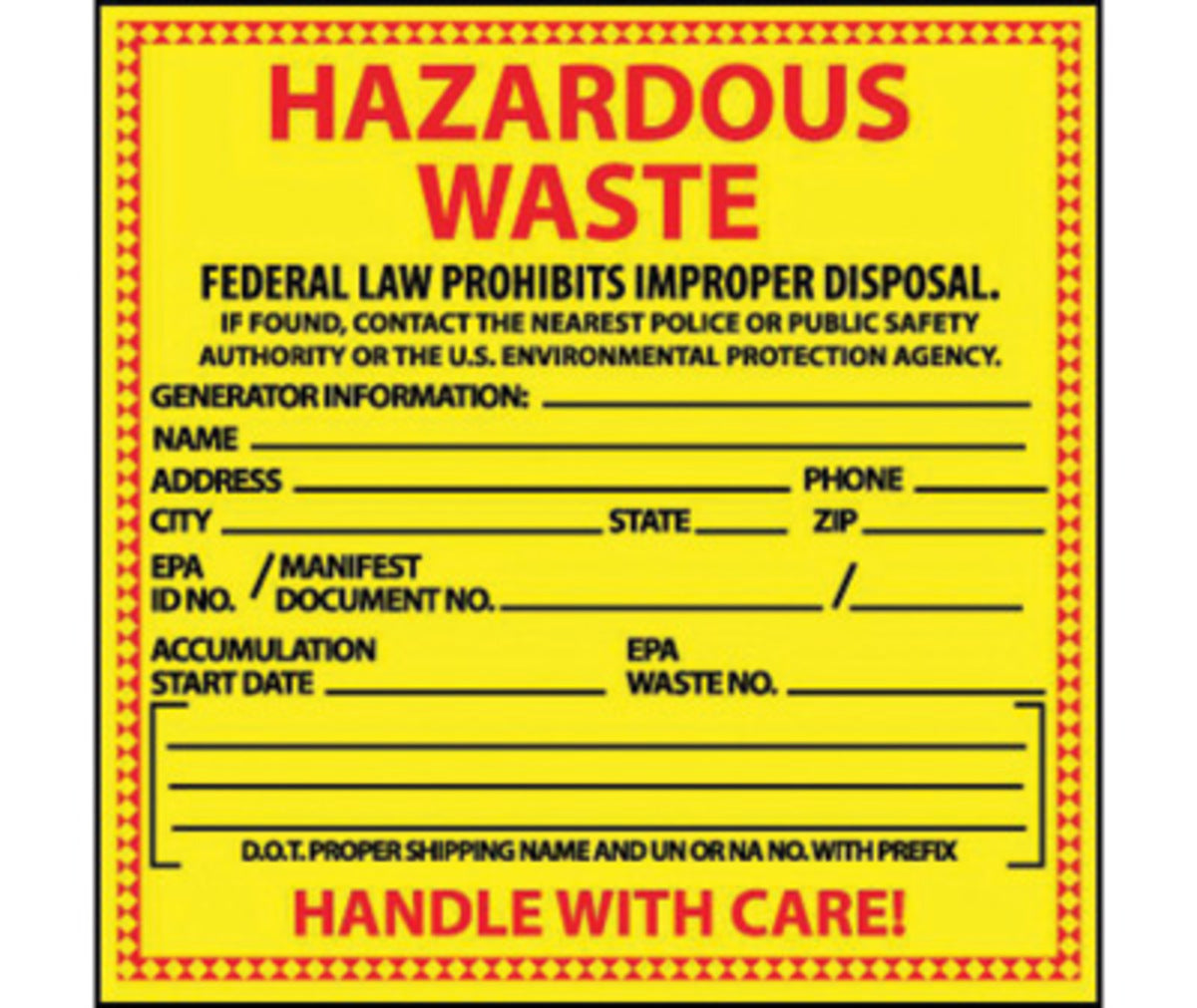 AccuformNMC™ 6" X 6" Black/Red/Yellow Pressure Sensitive/Adhesive Backed Vinyl (25 Per Pack) "HAZARDOUS WASTE HAZMAT"