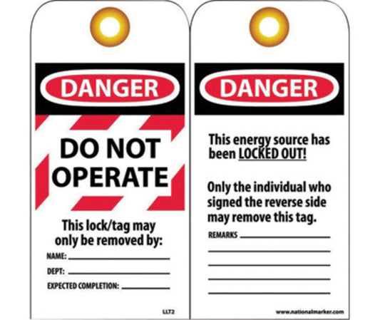 AccuformNMC™ 6" X 3" White/Black/Red Unrippable Vinyl "DO NOT OPERATE THIS LOCK"