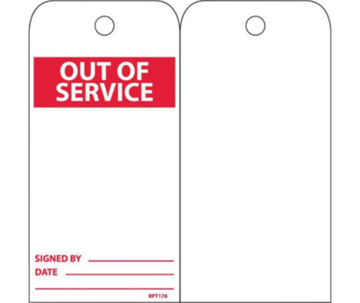 AccuformNMC™ 6" X 3" White/Red Unrippable Vinyl (25 Per Pack) "OUT OF SERVICE SIGNED BY ___ DATE ___"