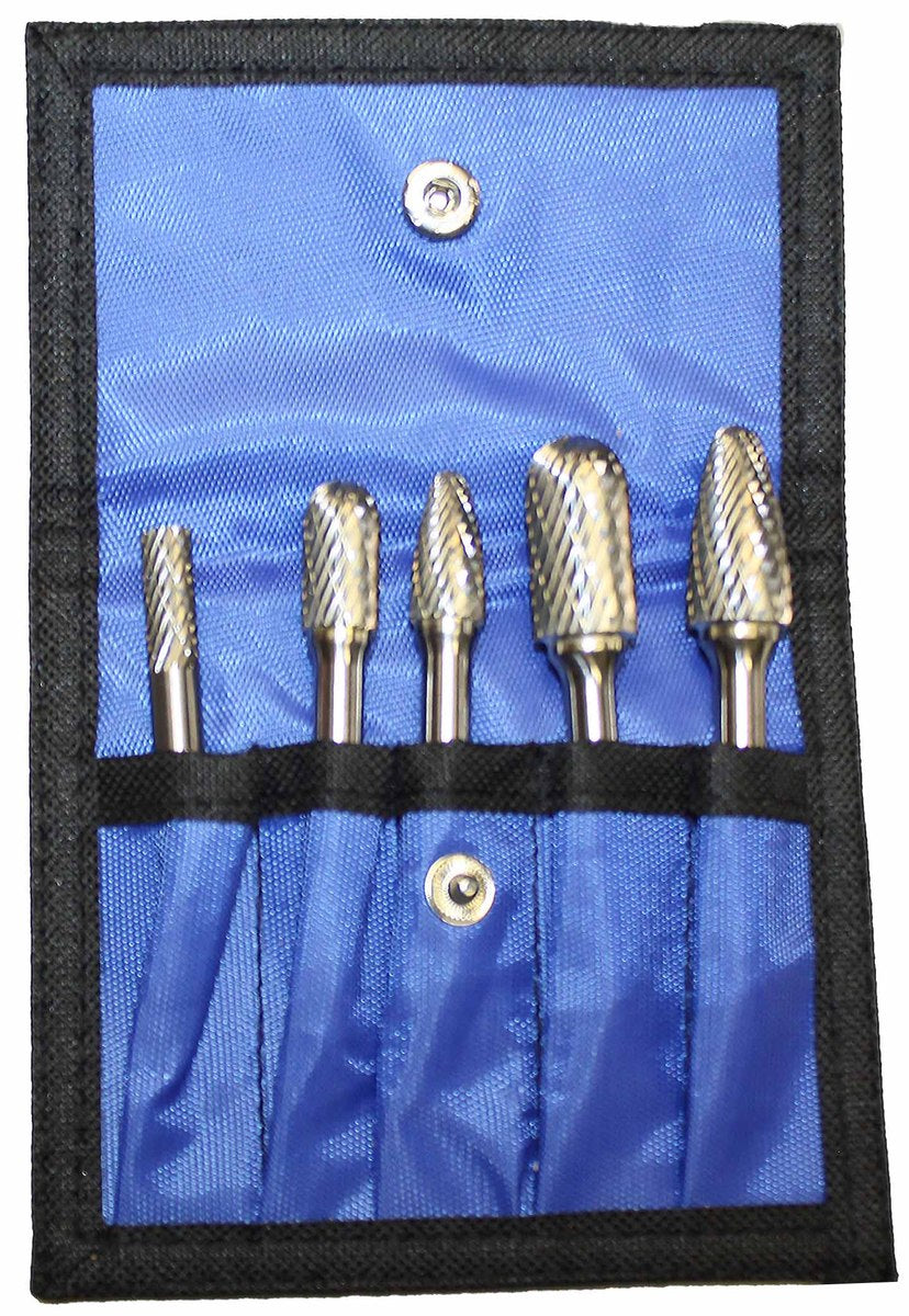 RADNOR™ 5 Piece Assortment Double Cut Carbide Burr Kit In Power Pouch