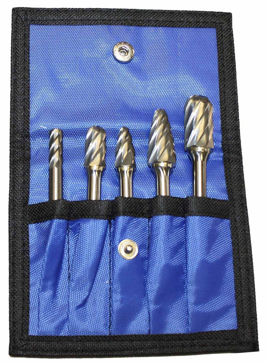 RADNOR™ 5 Piece Assortment Aluminum Cut Carbide Burr Kit In Power Pouch